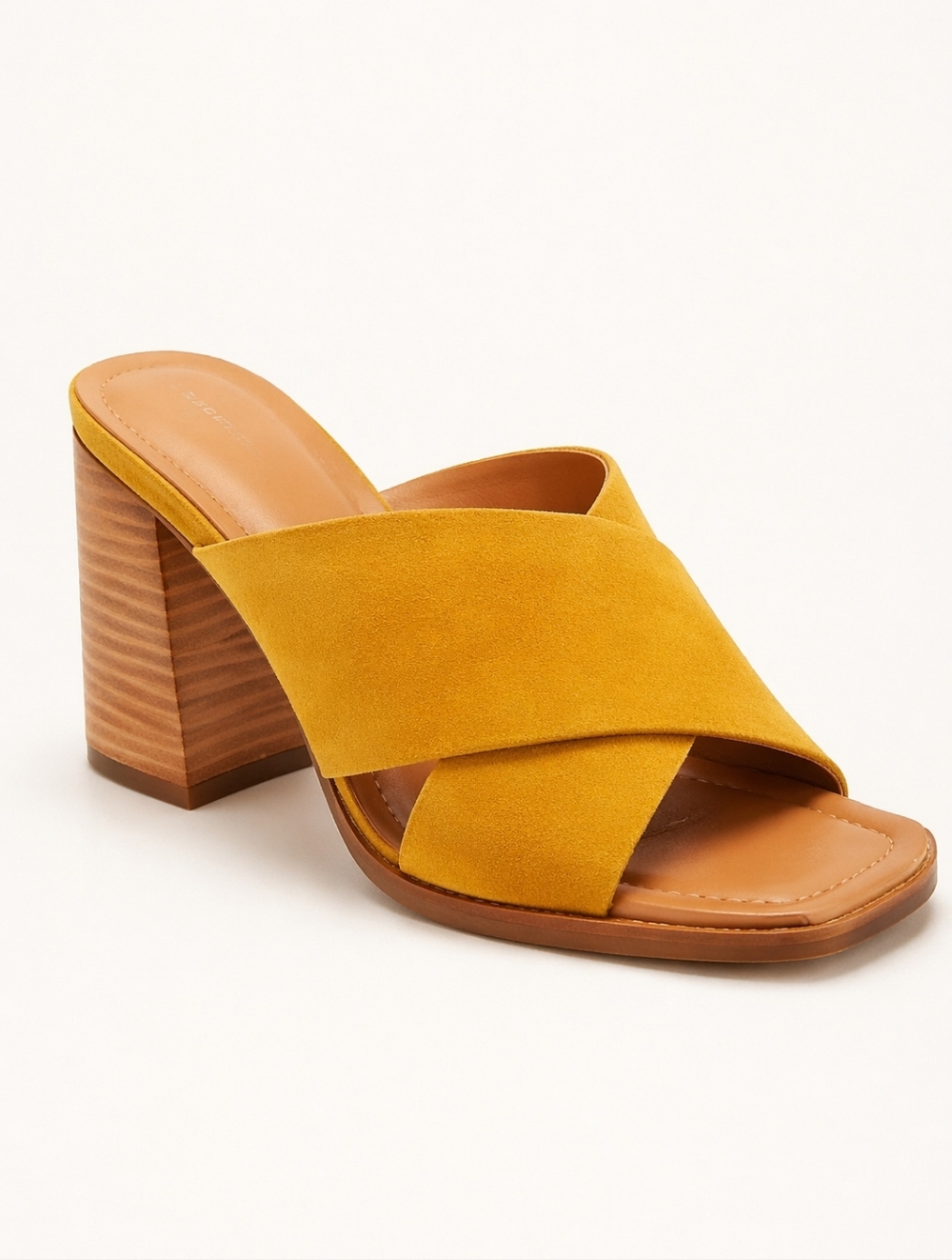 Marc Fisher Barli Suede Block Heel Sandals Mustard Yellow Criss Cross Slide 8.5